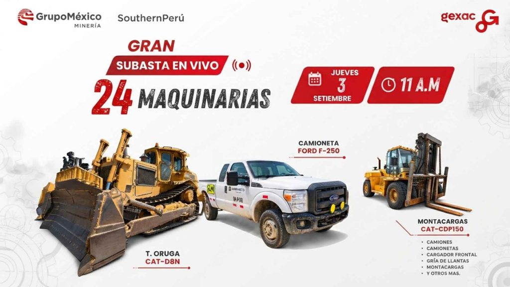 Gexac realizará una subasta virtual de maquinaria y equipos de Southern Perú.
