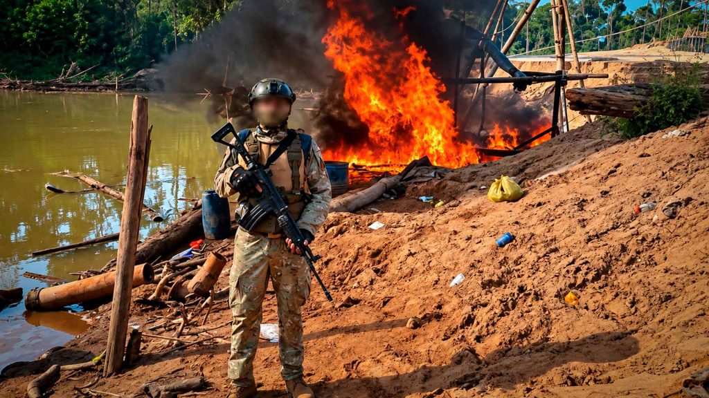 Operativo contra la minería ilegal en Madre de Dios con destrucción de dragas y equipos en el distrito de Inambari.